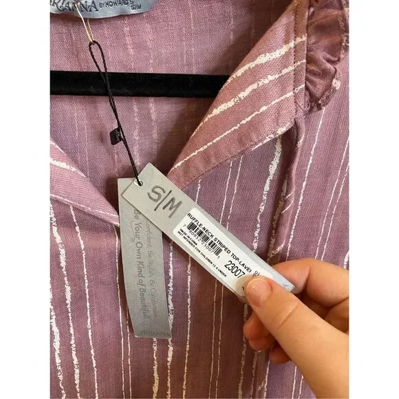 Arianna by Howard’s NWT Pink Mauve White Lines Drop Shoulder Blouse Top Women’s - Picture 8 of 8